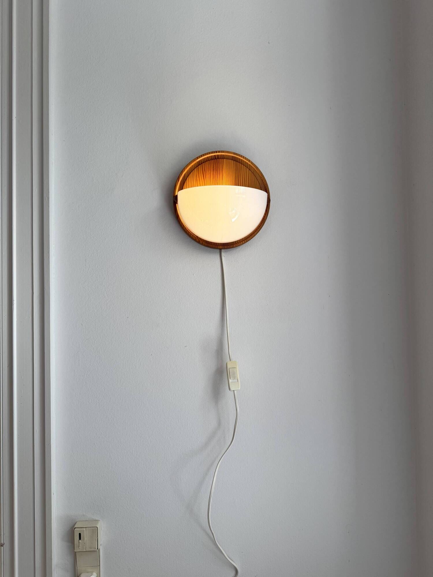 Wall lamps /wall sconce, pine wood / acryl marksljöd, sweden 1970s, pair