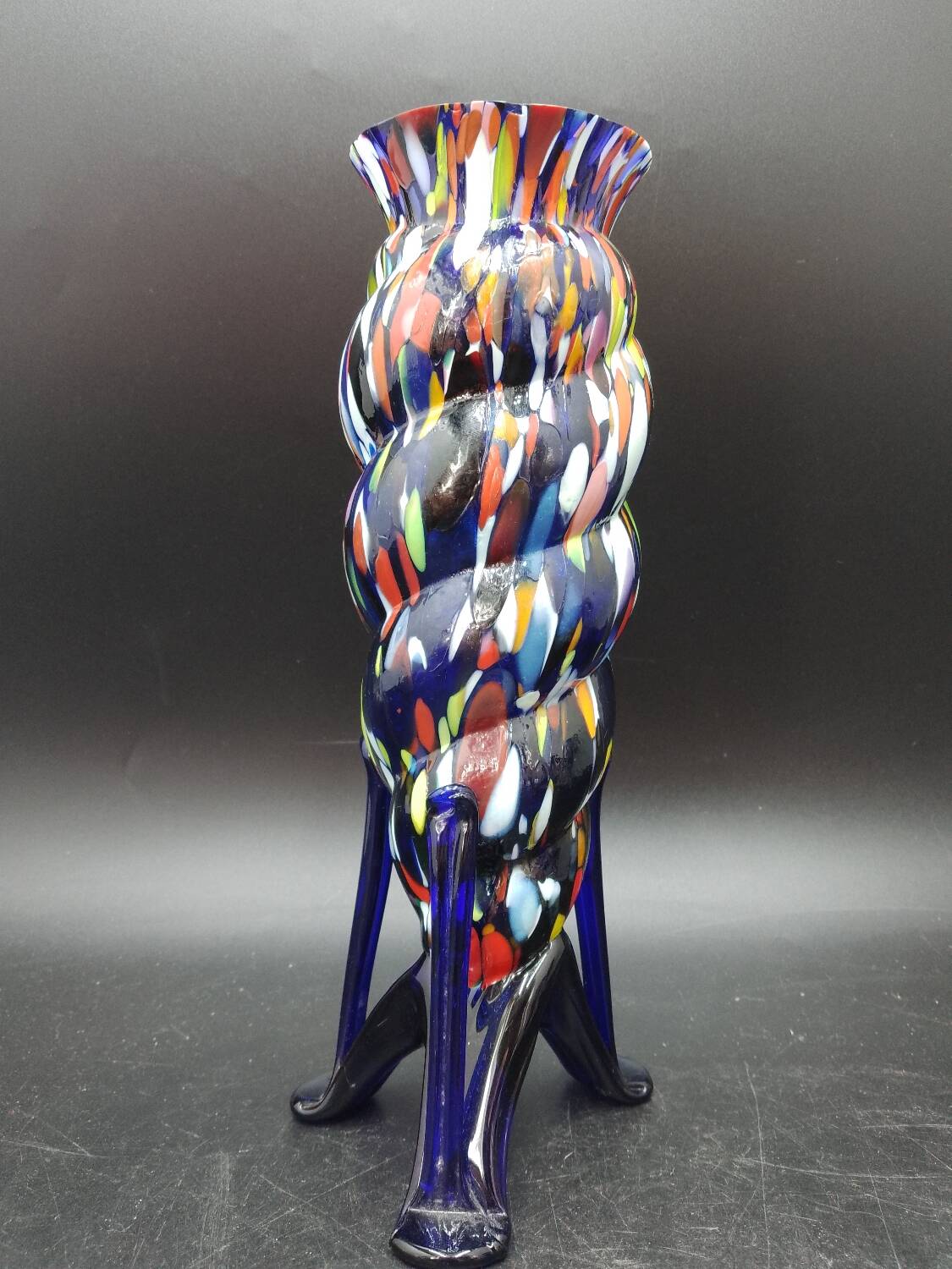 Spotted Glass Vase Borske Sklo Kralik Czech Cobalt Boheme Glass Art Deco 1930