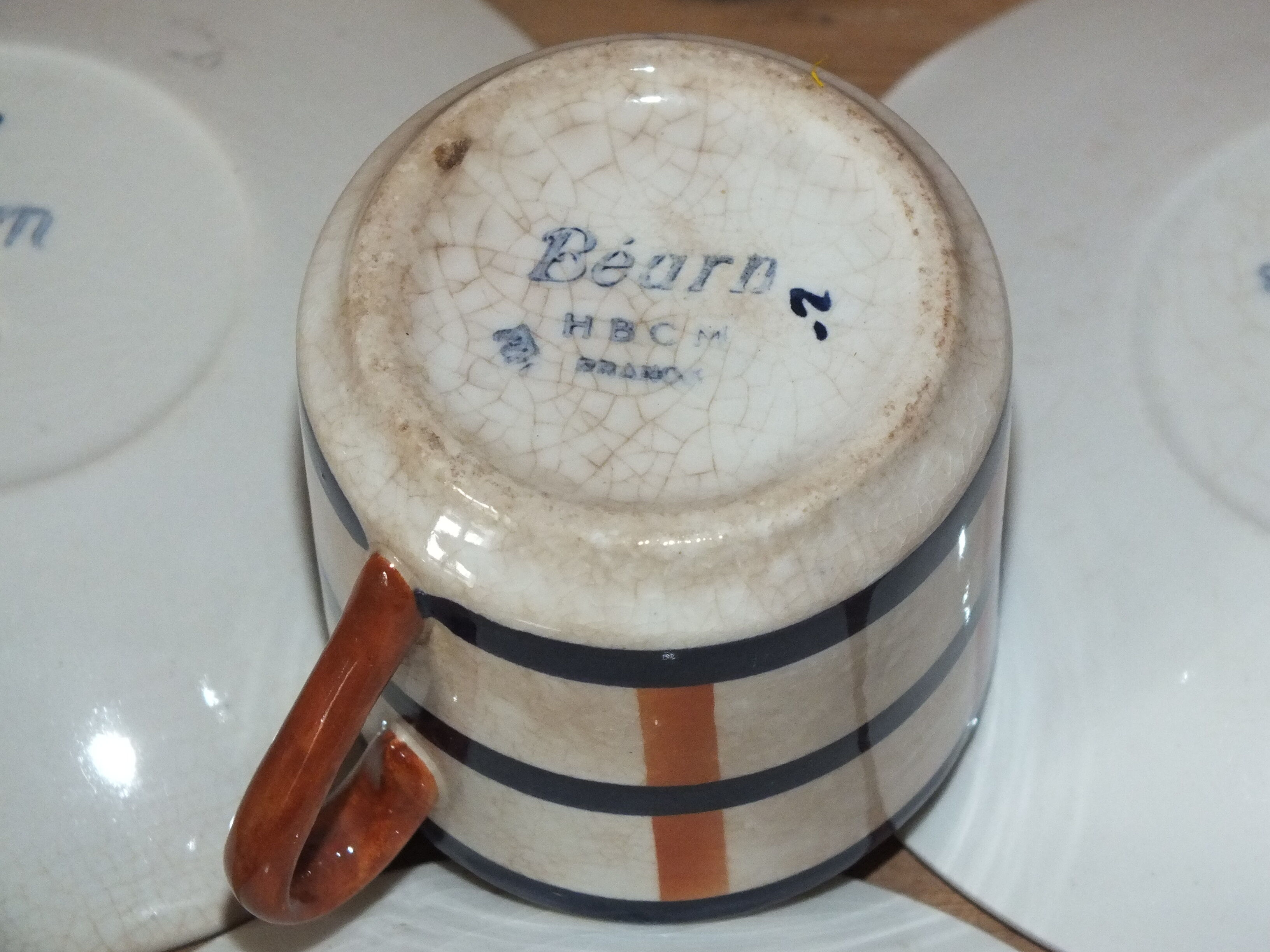 3 coffee cups Creil & Montereau HBCM service Béarn