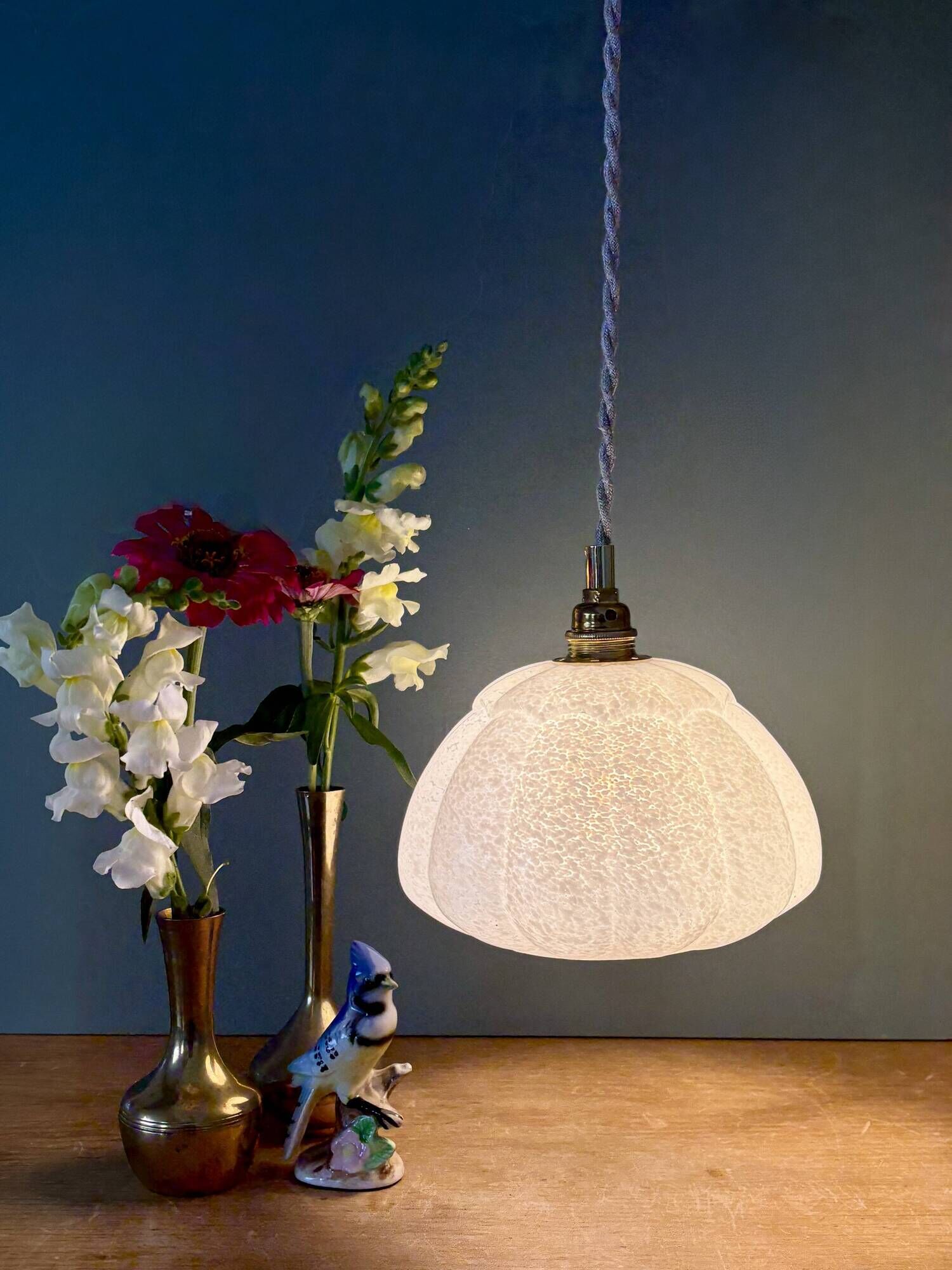 Vintage glass pendant light from Clichy in white.