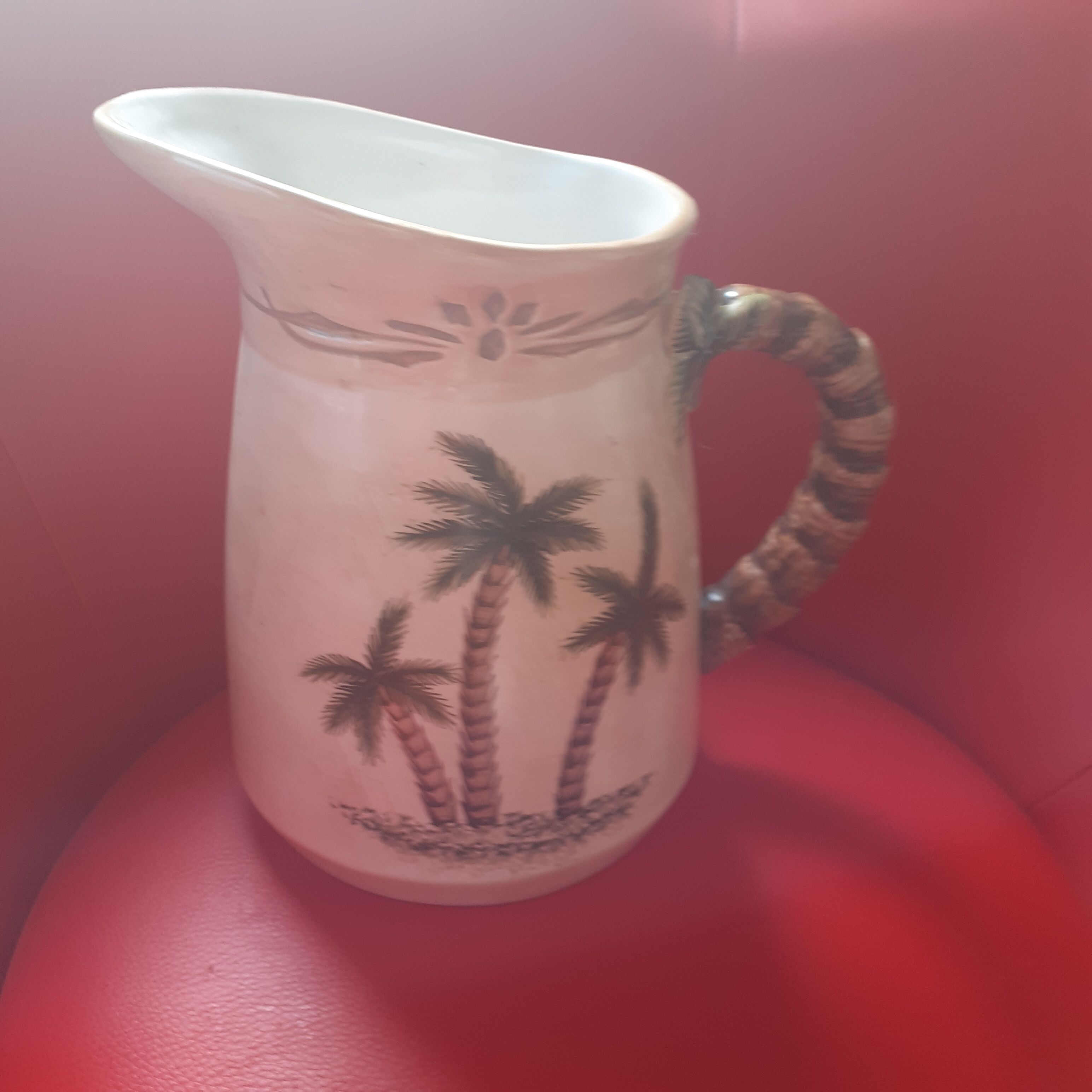 Large pitcher, palm pattern. Gourmet Pottery USA.