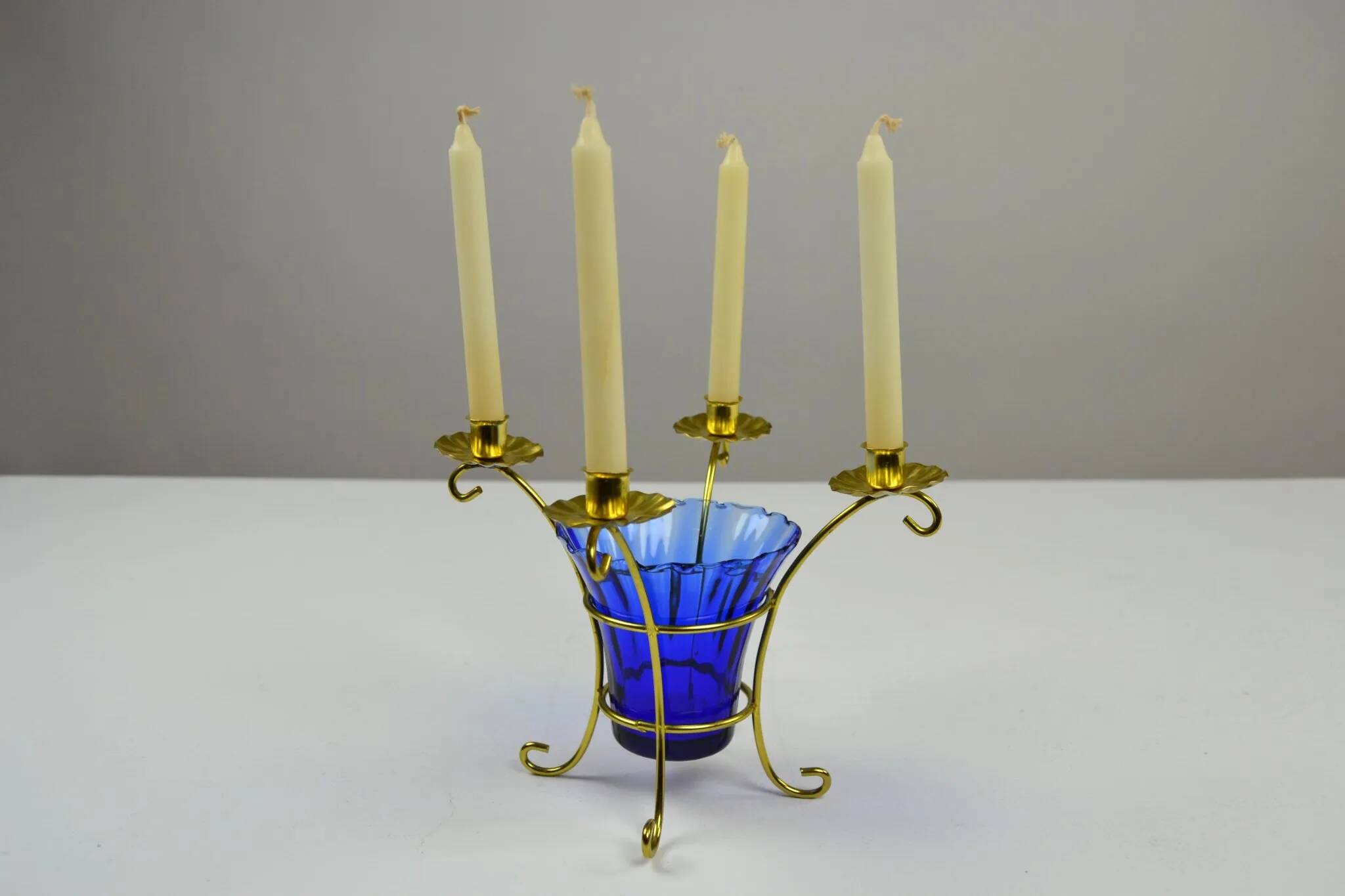 Brass and Cobalt Blue Glass Candle Holder, Sweden, 1960s