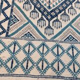 Traditional handmade white blue and gray margoum carpet