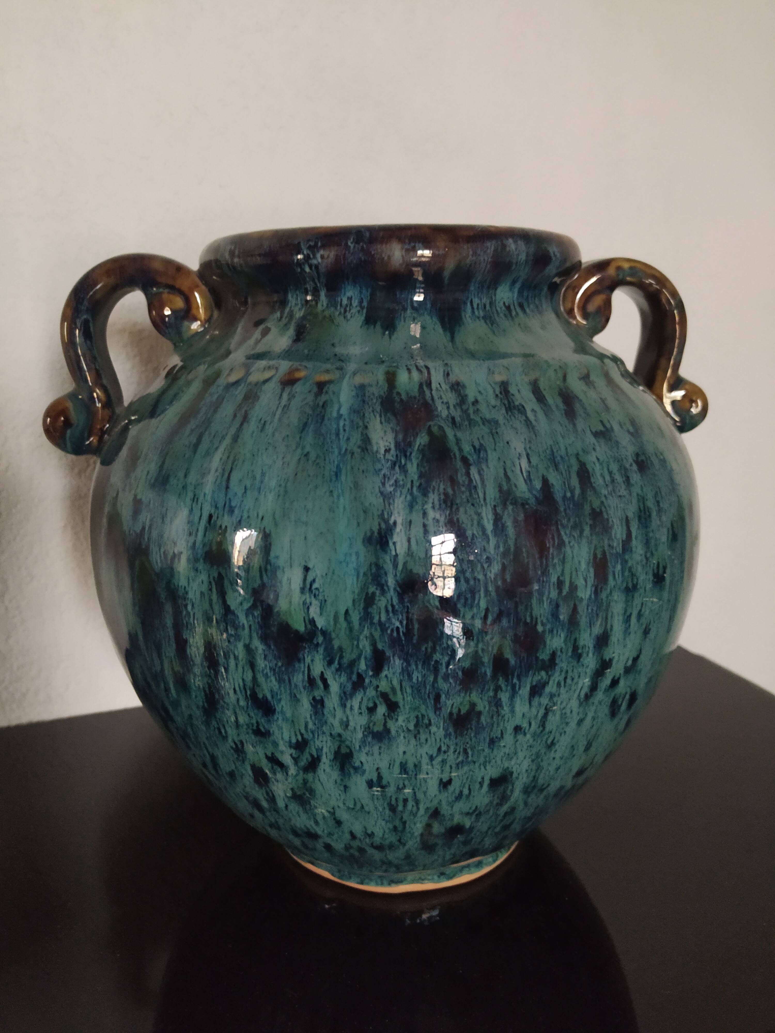 Enamelled ceramic vase, shades of blue.