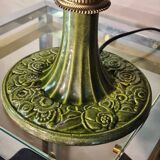 Varnished cast iron lamp and hammered brass lampshade 1920 art deco 32x23