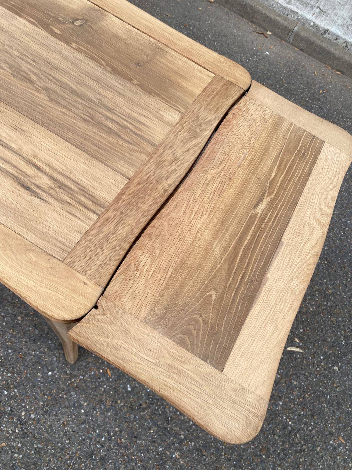 Small dining table, extendable Louis XV kitchen table, stripped oak.