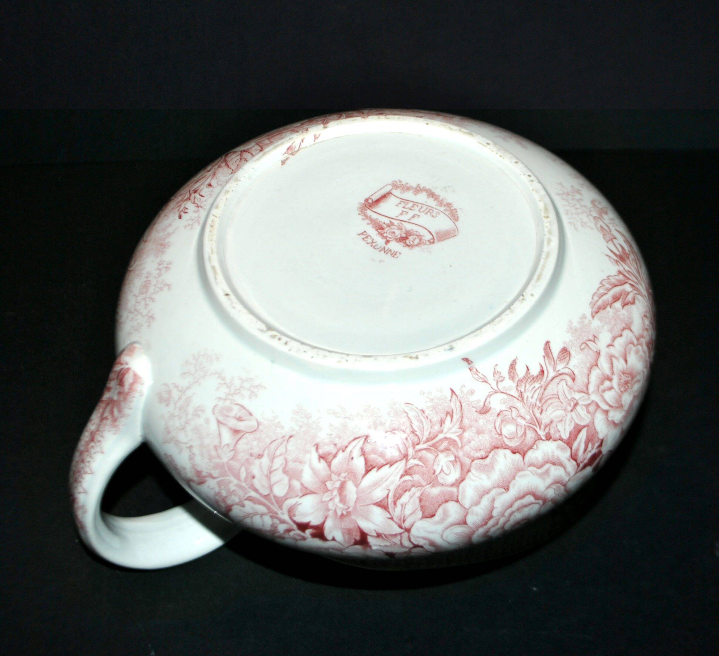 Pexonne earthenware vase/jug with a red floral rustic design