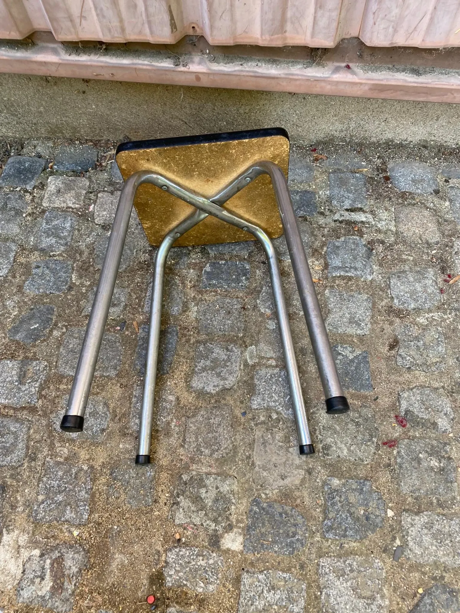Vintage Yellow Formica Stool with Chrome Legs — 1960s/70s