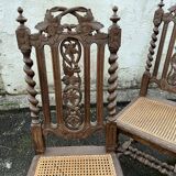 4 Henri II style chairs with twisted columns and cane seats