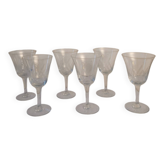 6 verres à pied en verre ciselé 60's