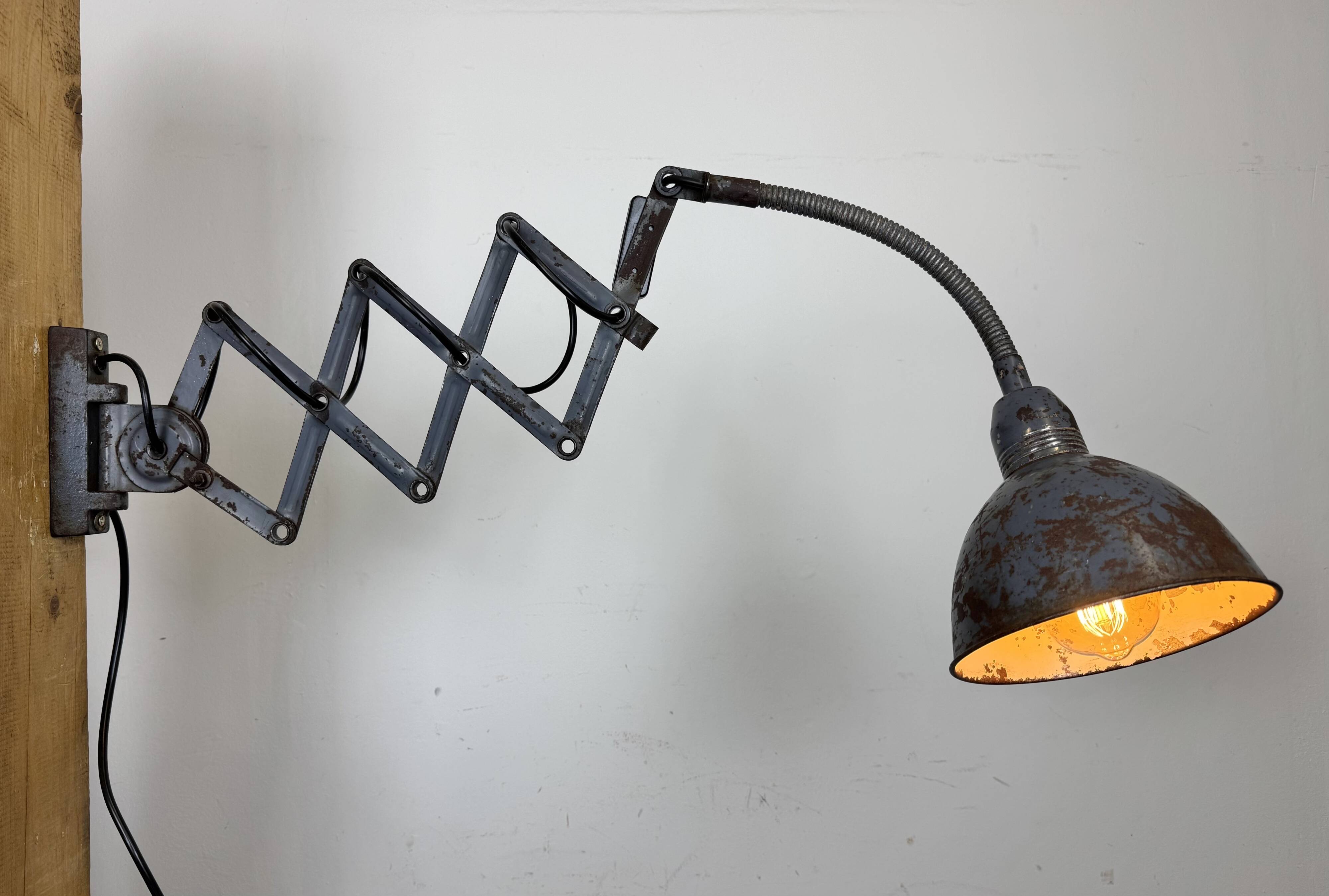 Grey Industrial Scissor Wall Lamp from Elektroinstala, 1960s