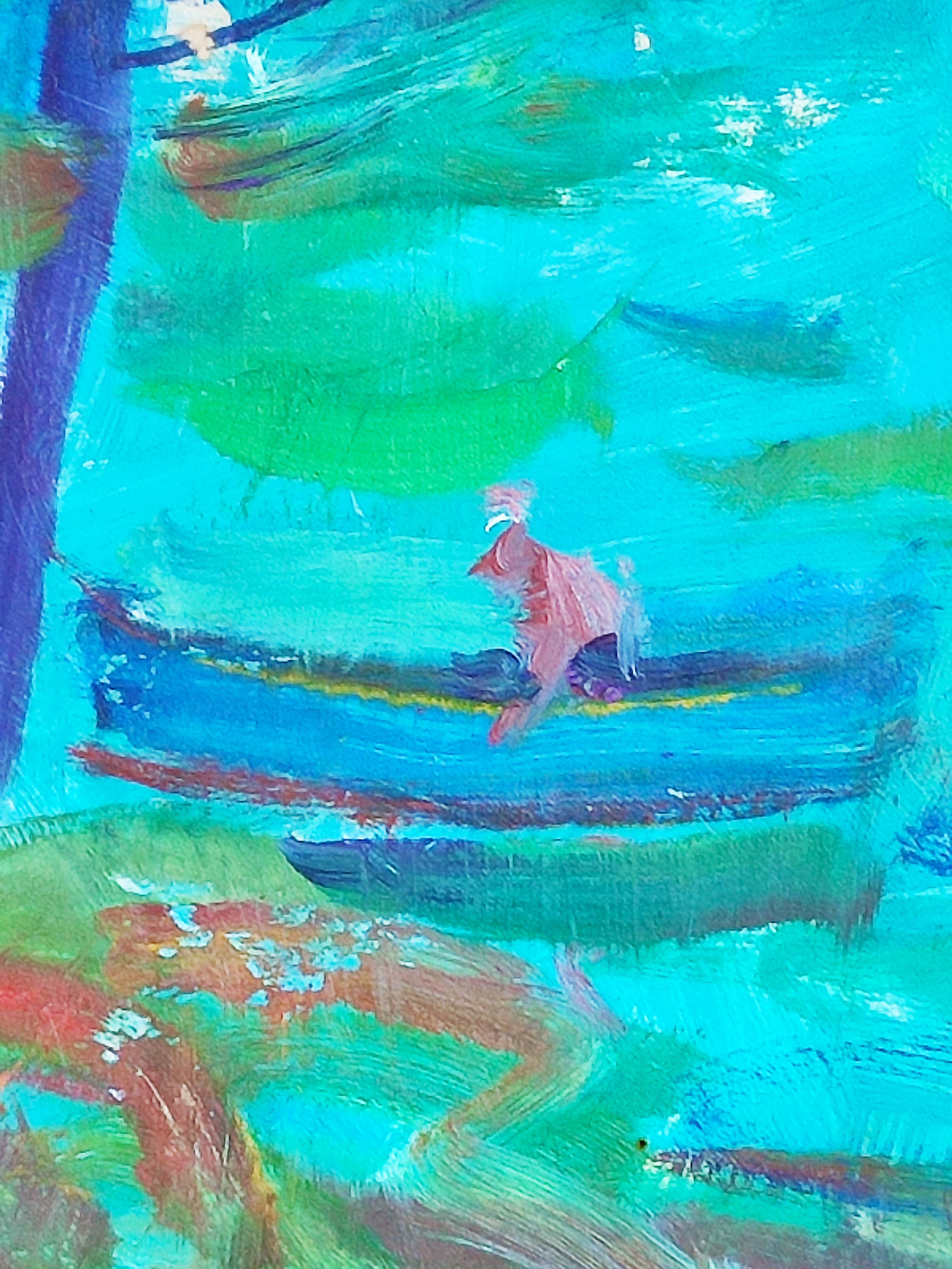 Landscape boat on the pond of max agostini (1914-1997)