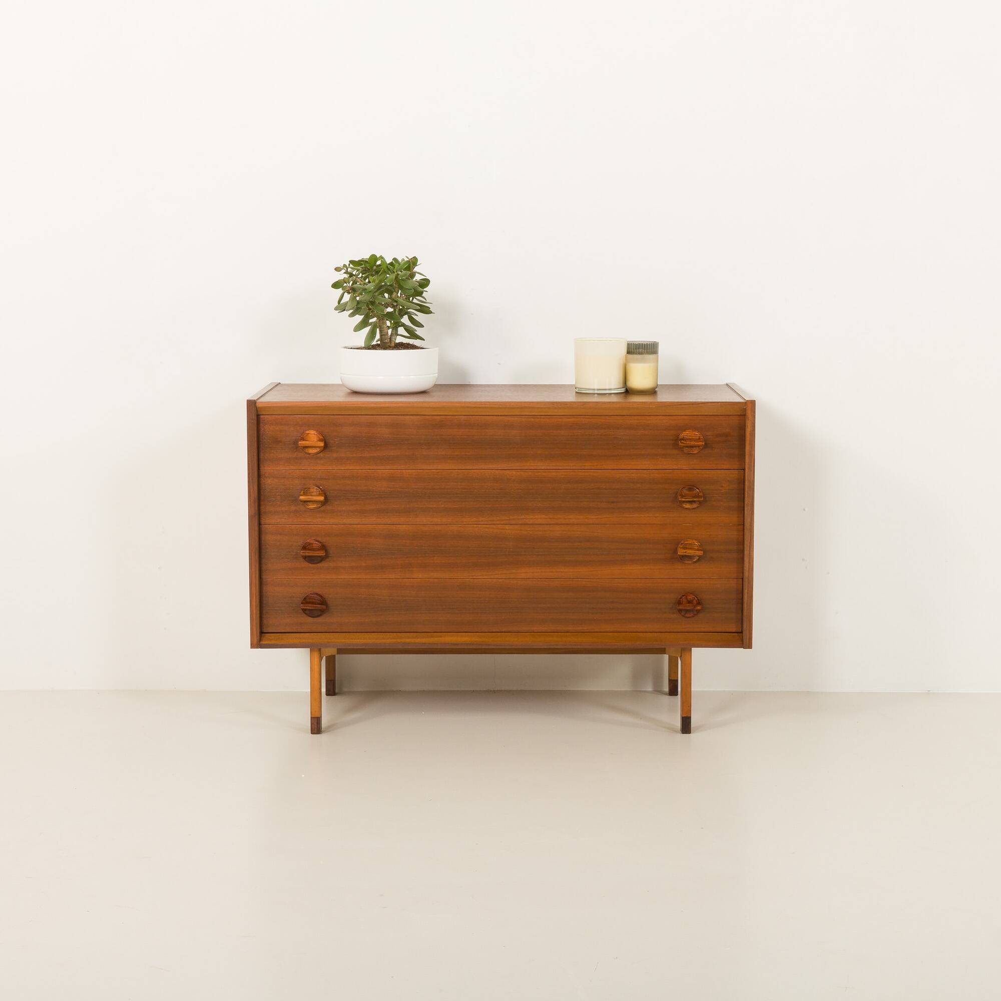 Italian mid century extra wide walnut chest of drawers
