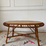 Table ovale en rotin vintage