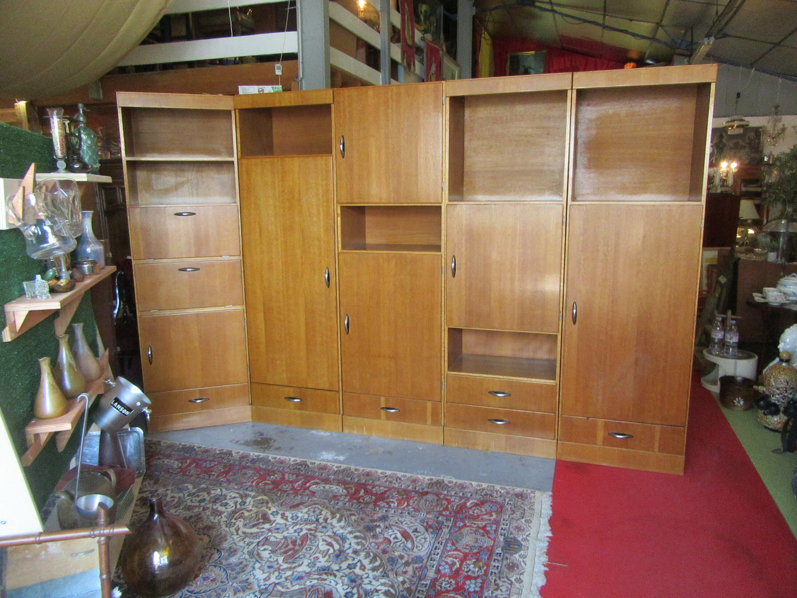 Meuble modulable de bureau ou de salon plaqué chêne des années 1960