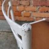 Chaise de salle à manger vintage stol kamnik : bois de hêtre blanc, assise en cuir marron