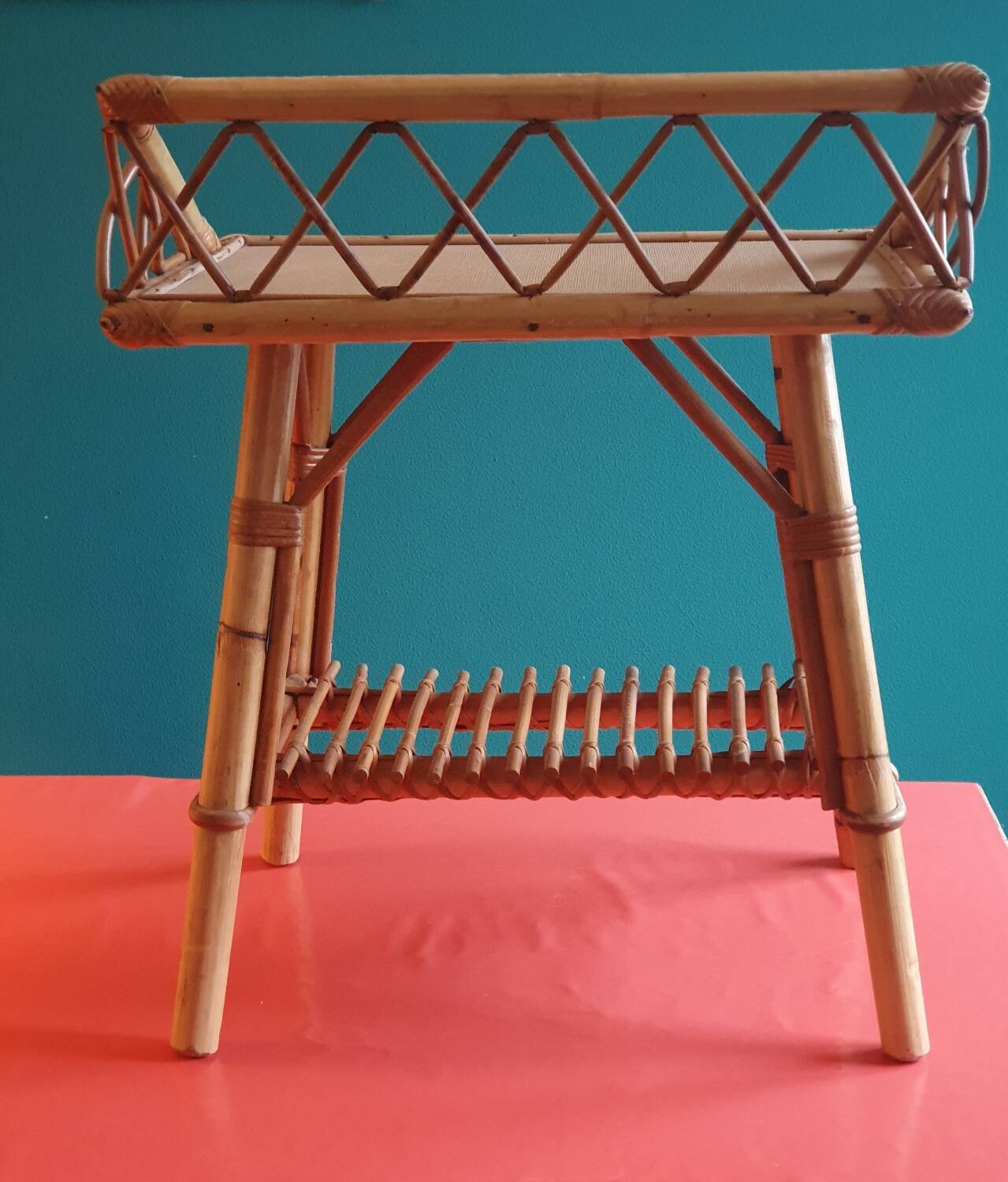Rattan serving trolley