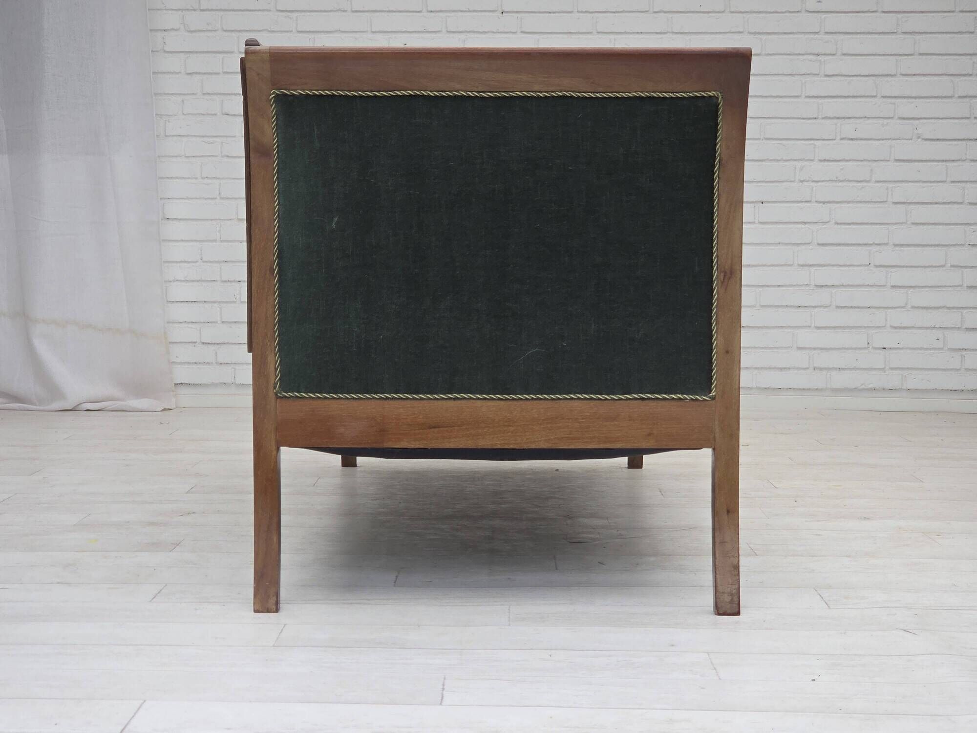 1950s, Danish 3-seater sofa, green/blue furniture velour, ash wood.