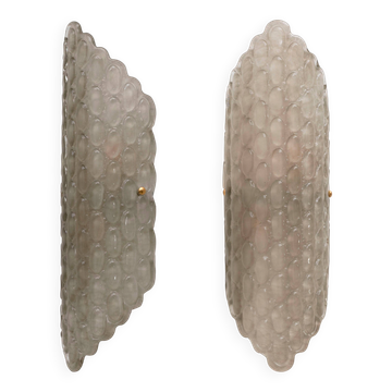 Pair of Smoked Murano Glass Wall Sconces with Textured Relief