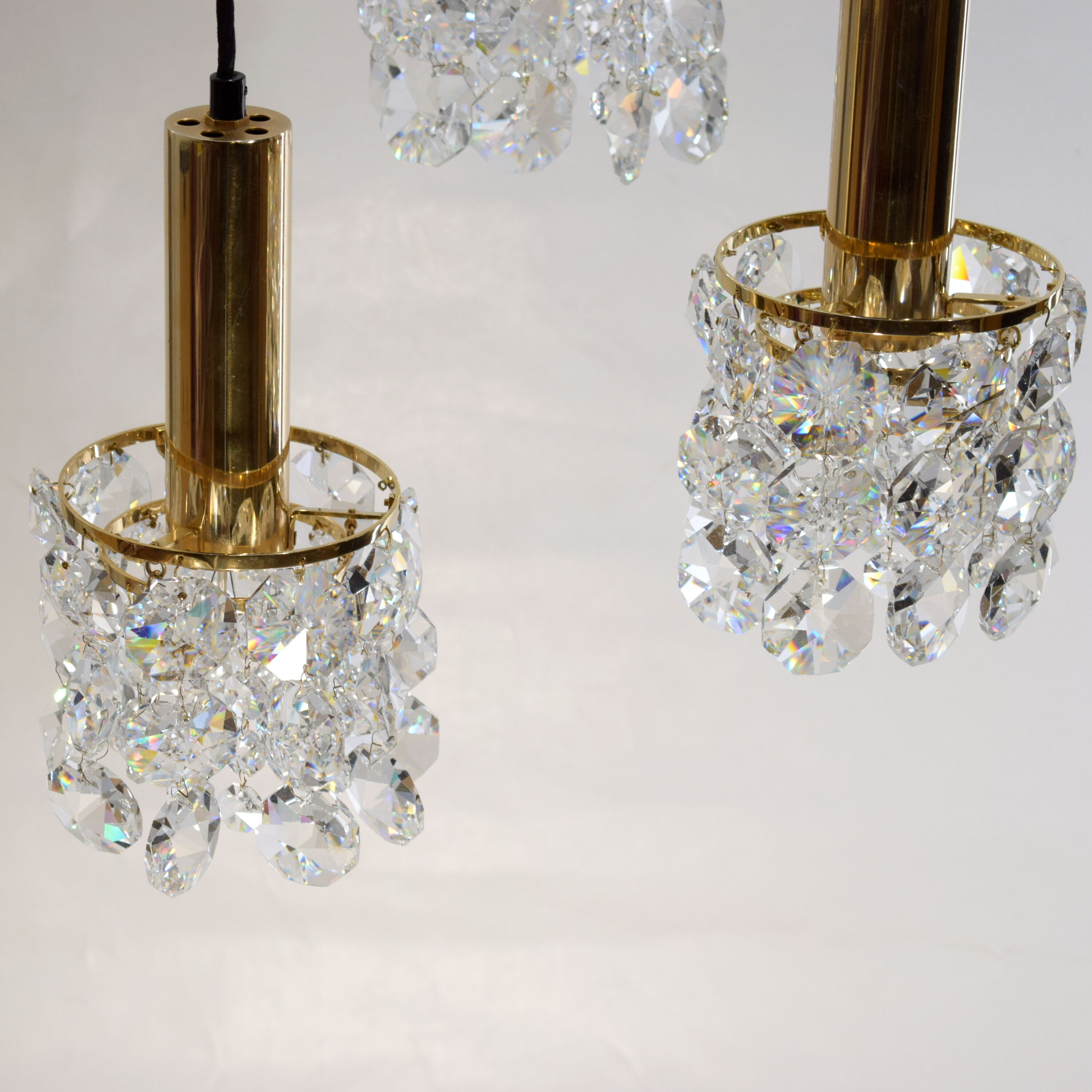 Palwa Golden brass and crystal chandelier, 1960 design