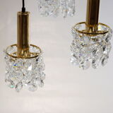 Lustre en laiton doré et cristal de Palwa design 1960
