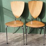Set of two pairs of vintage 1970s chairs, in chrome metal and beech.