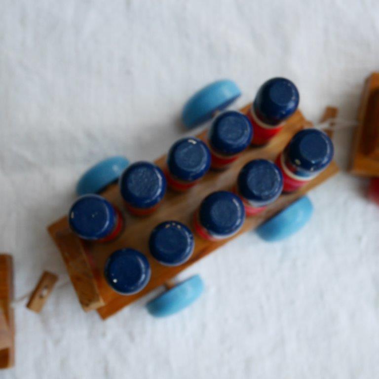 Wooden train with soldiers