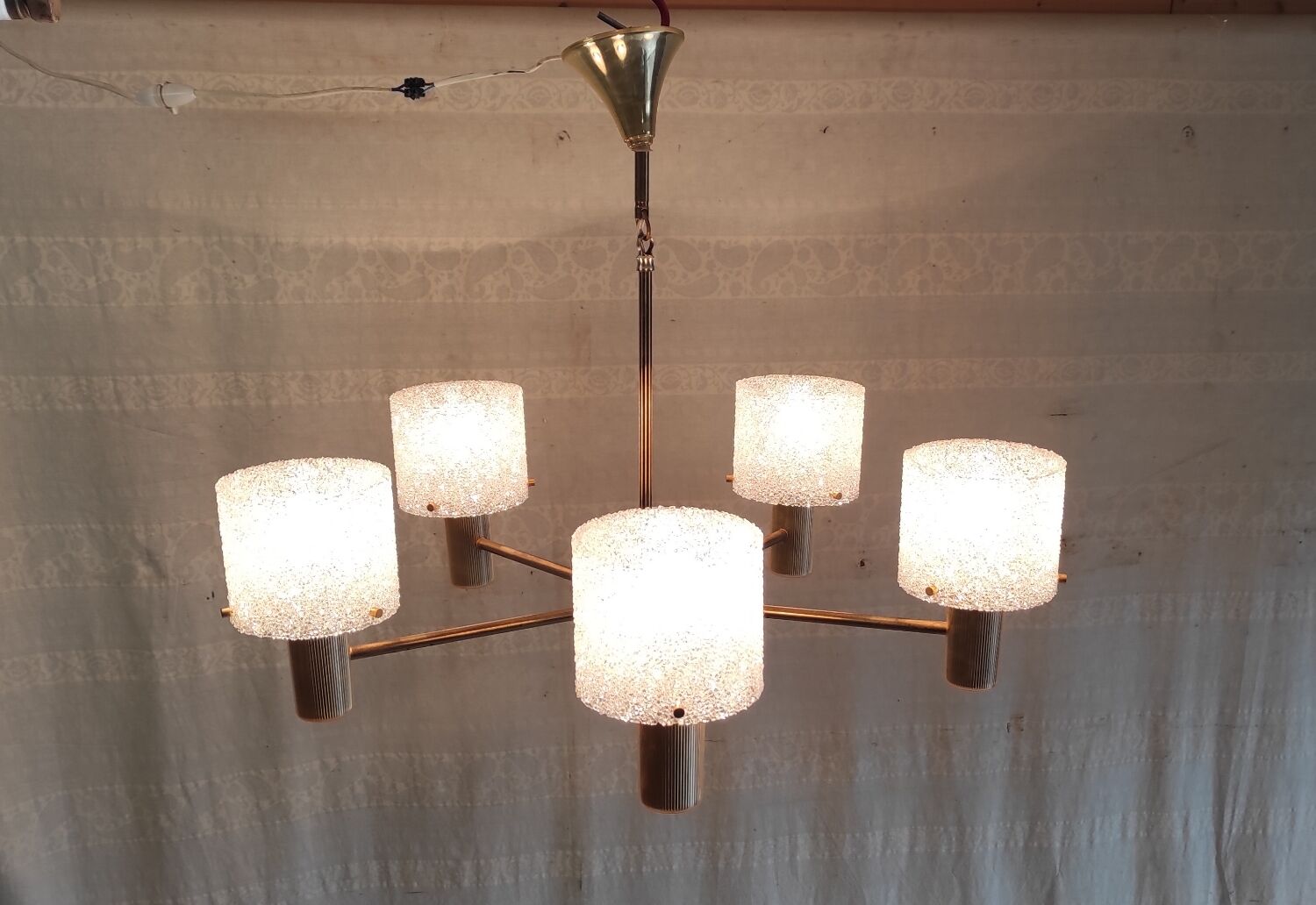 Brass and perspex chandelier with 5 lights - 1960s/70s