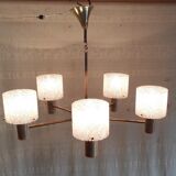 Brass and perspex chandelier with 5 lights - 1960s/70s