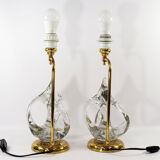 Lampes vintage françaises en cristal et laiton