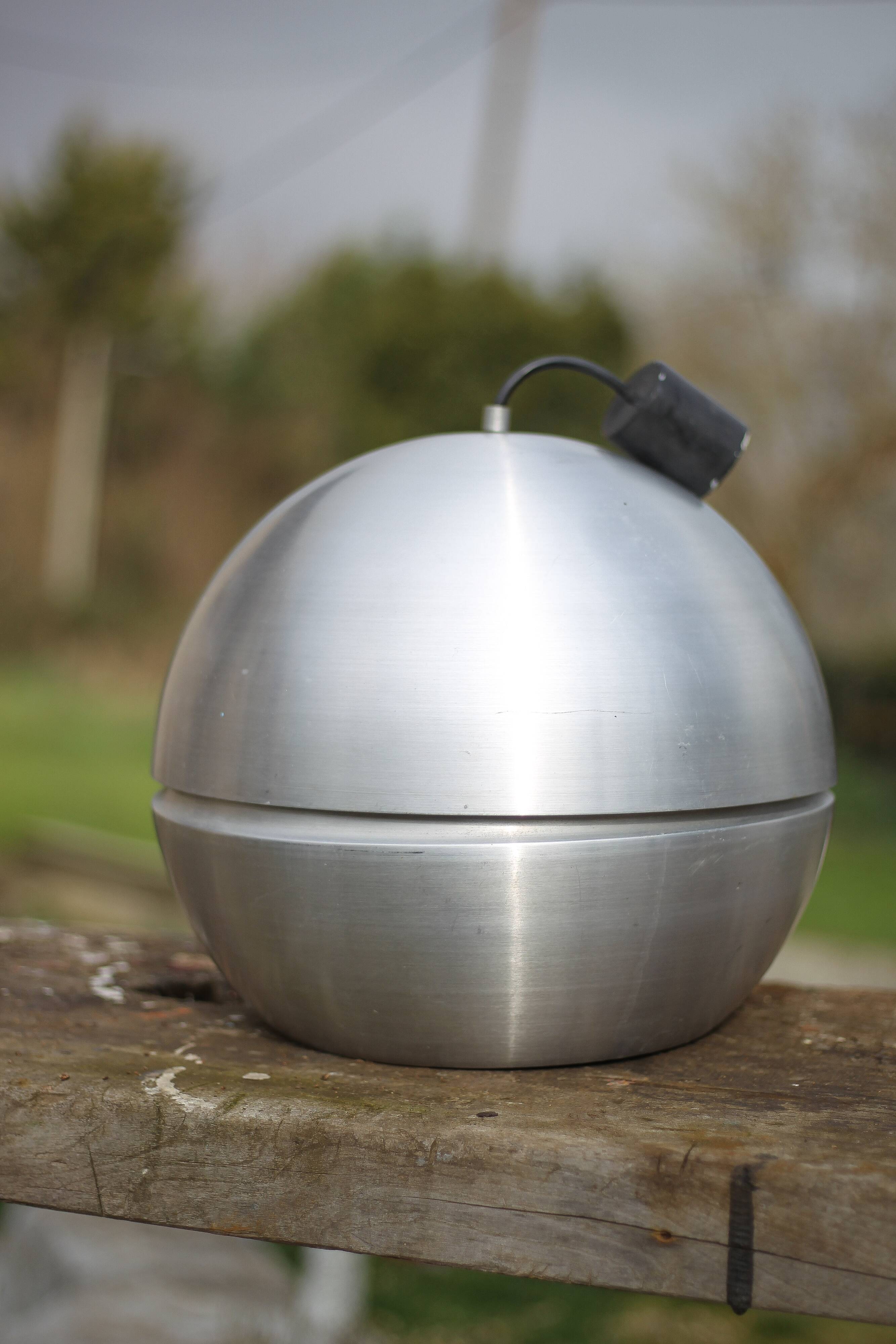 Space age aluminum pendant light, vintage ceiling lamp, ball lamp