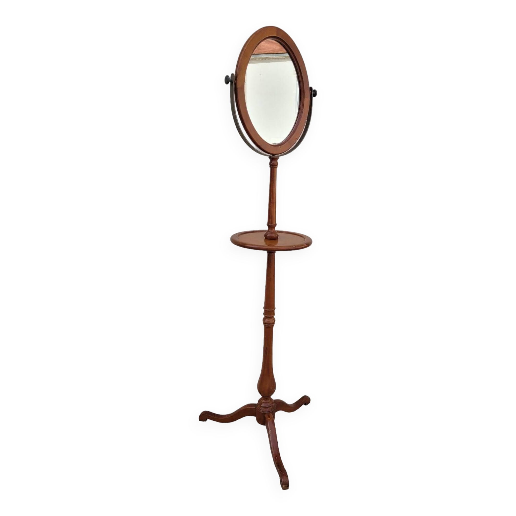 Tripod base psyché barber mirror in cherry wood with a system
