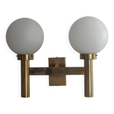 Double opal glass and heavy brass, large minimalist cinema wall light, 1960s, Germany
