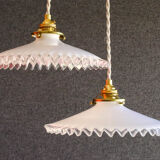 Set of 2 opaline suspensions delivered with new cable, socket and support in new brass