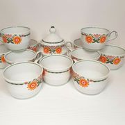 11 cups coffee and sugar pot décor lotus orange 70s