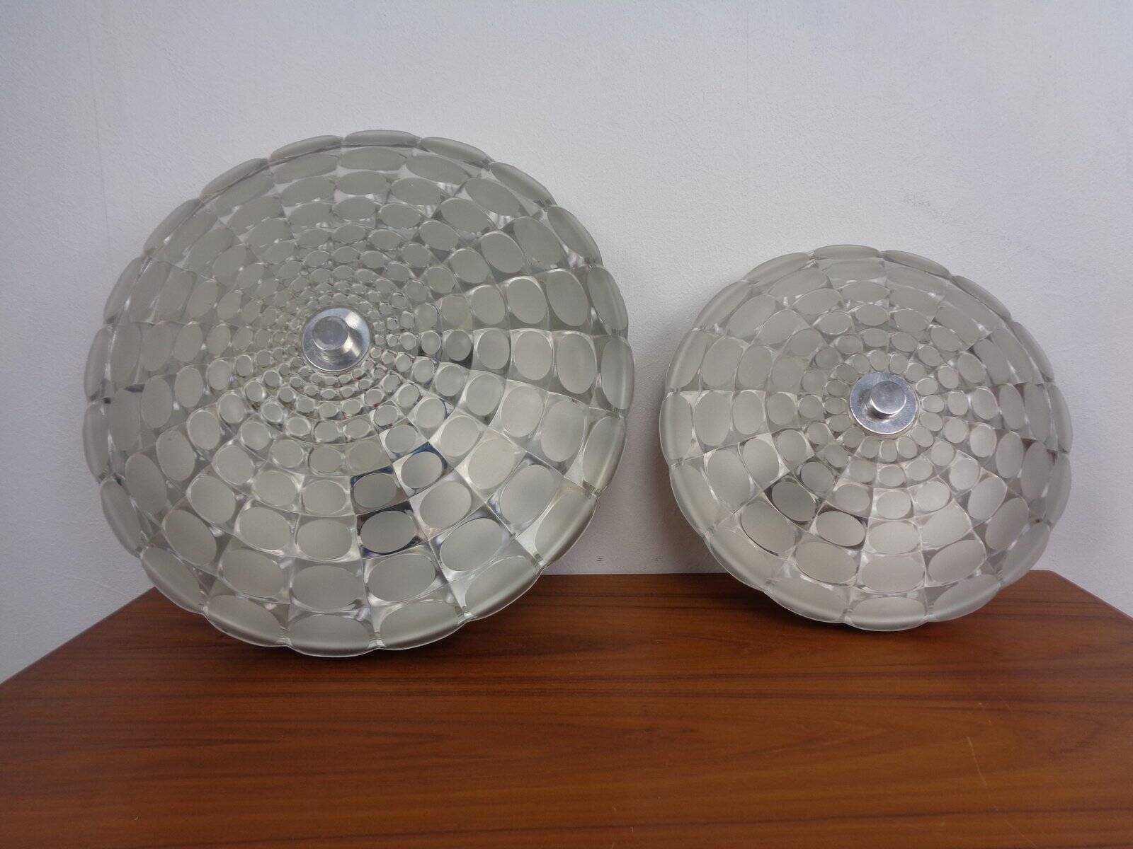 Large German Glass Ceiling Lights, Set of 2, 1960s