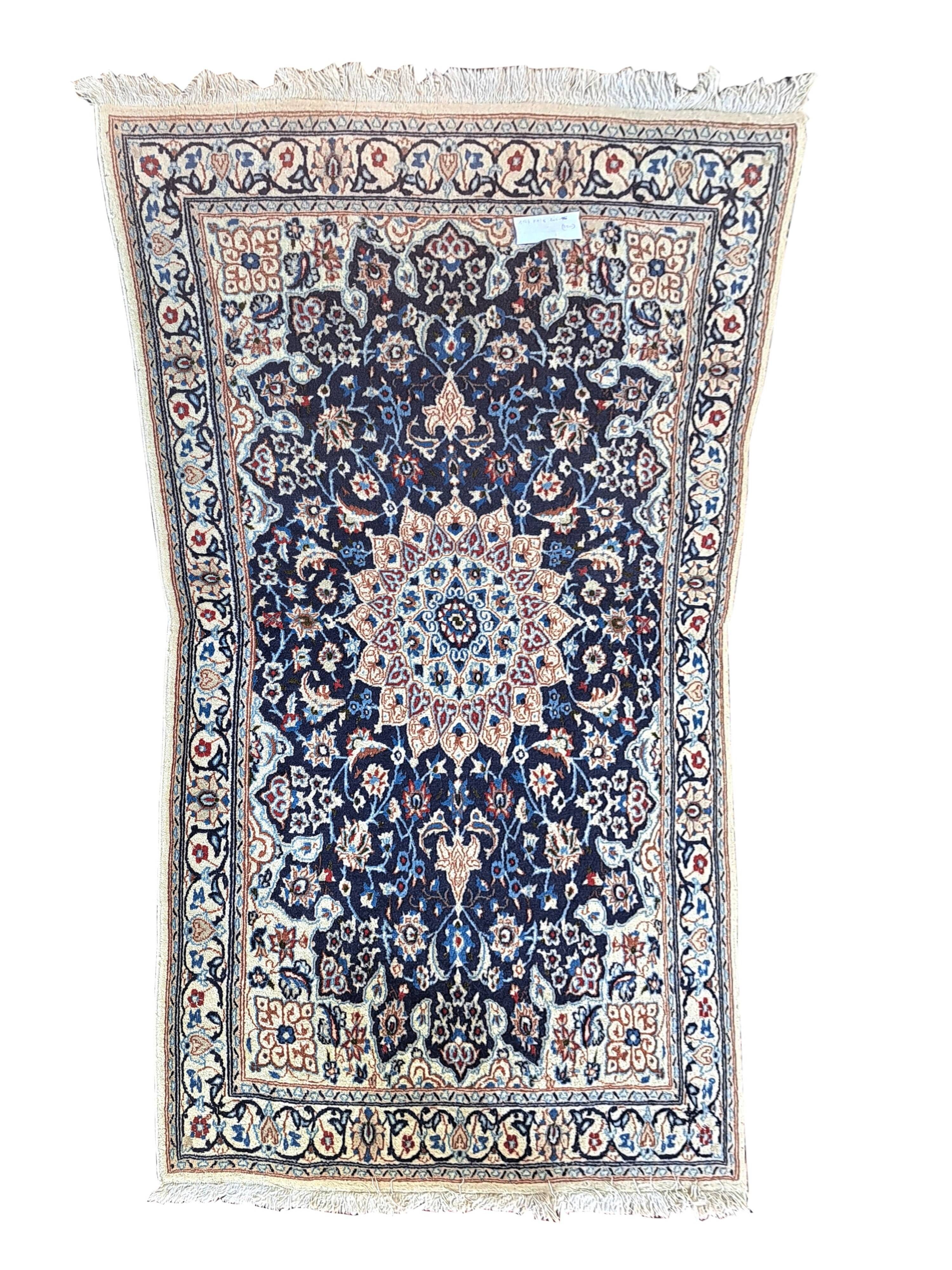Nain carpet, floral patterns, blue and red, 116x206cm, Iran