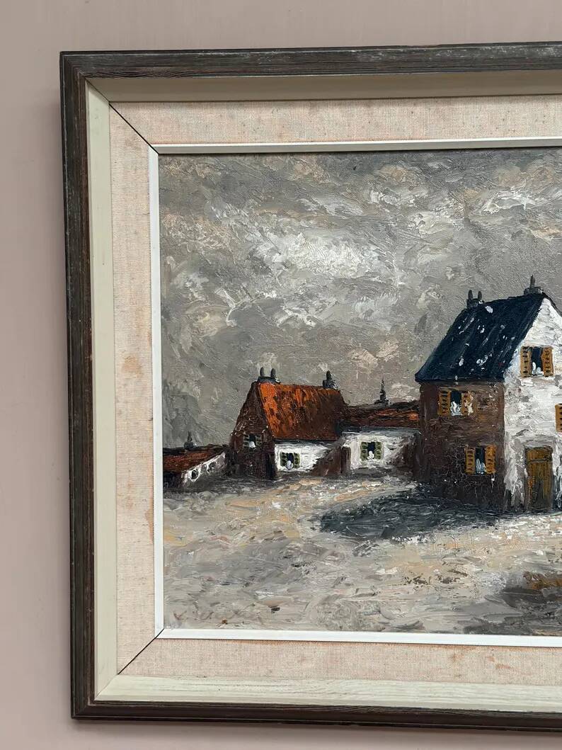 Original Swedish Oil on Canvas – "Houses", Unknown Author – Signed, Vintage and Framed – 61 x 51 cm (24 x 20 inches)