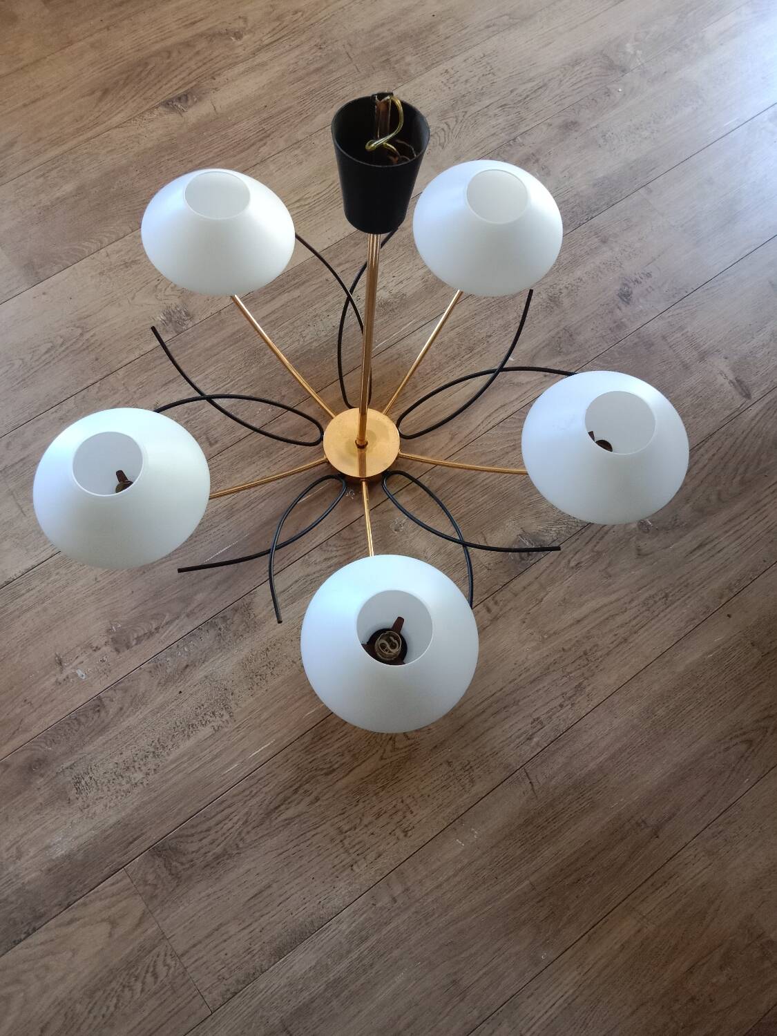 Opaline and brass chandelier