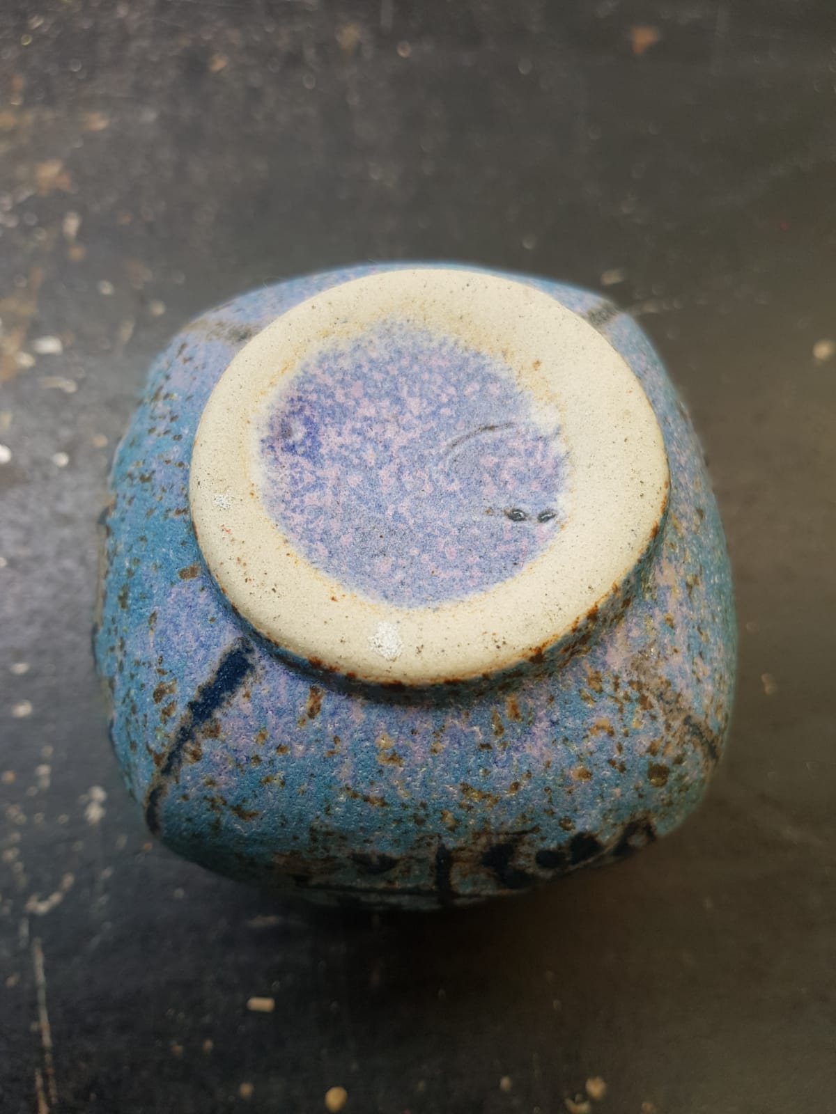Old vase ball ceramic blue vintage floral décor