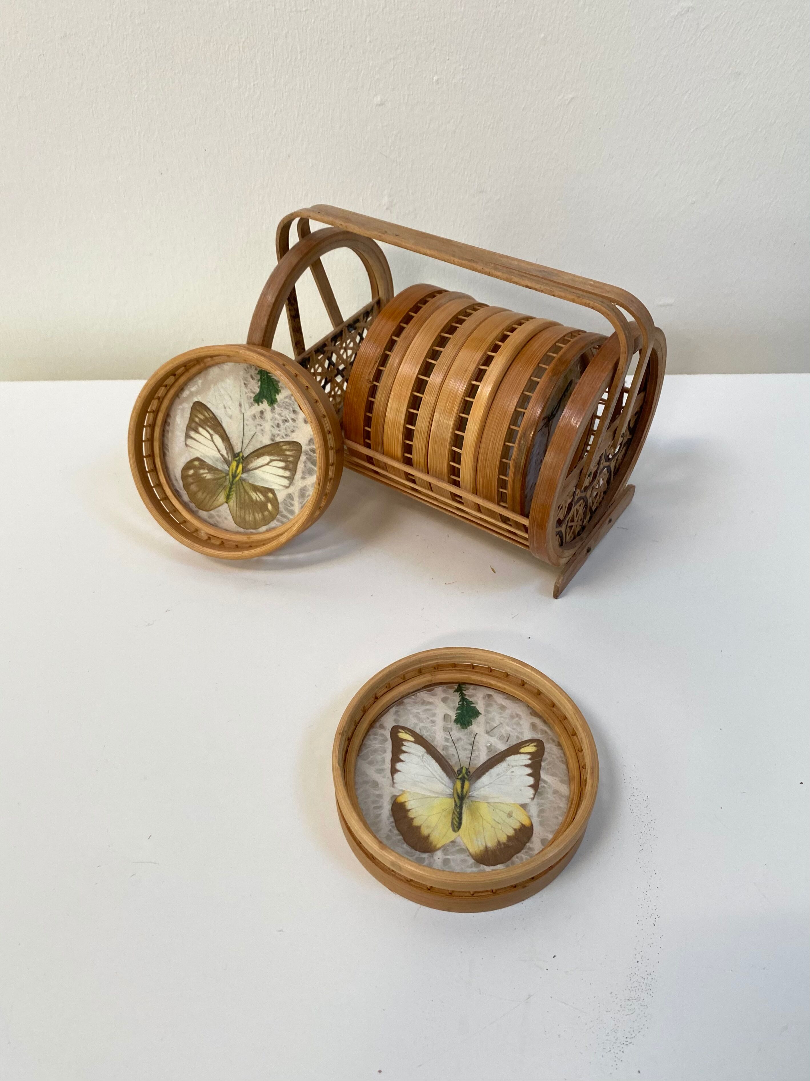 Vintage set of 6 butterfly coasters
