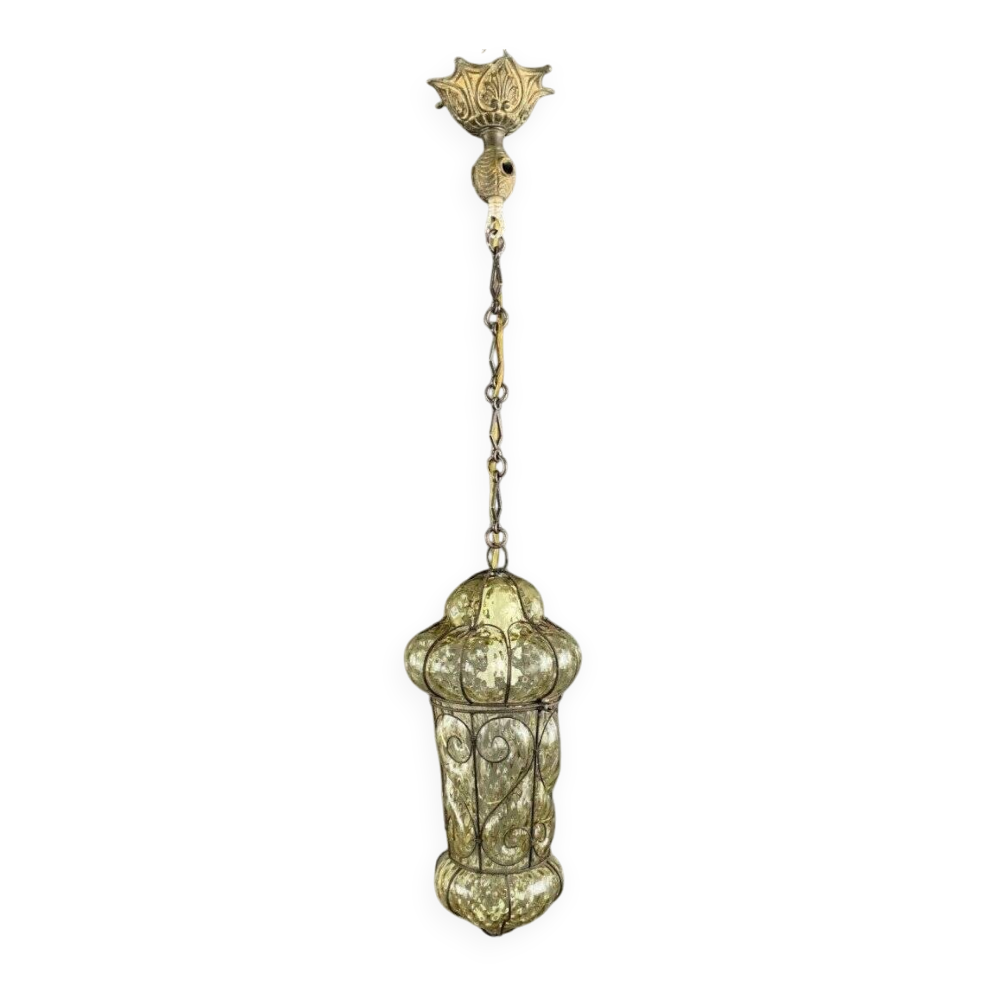 19th Century Murano Glass and Metal Lantern Pendant Light