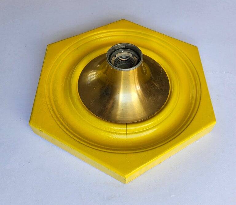 Very Rare Midcentury Yellow, Wall or Ceiling Lamp, Flush Mount, Italy, 1970