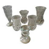 Series of 6 miniature vases in chiseled glass