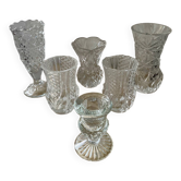 Série de 6 vases miniatures en verre ciselé