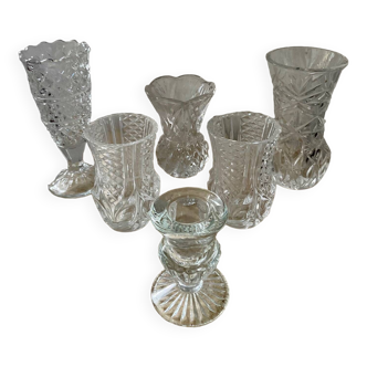 Series of 6 miniature vases in chiseled glass