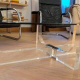 Table basse 1970 Michel Dumas Verre fumé et Plexiglass