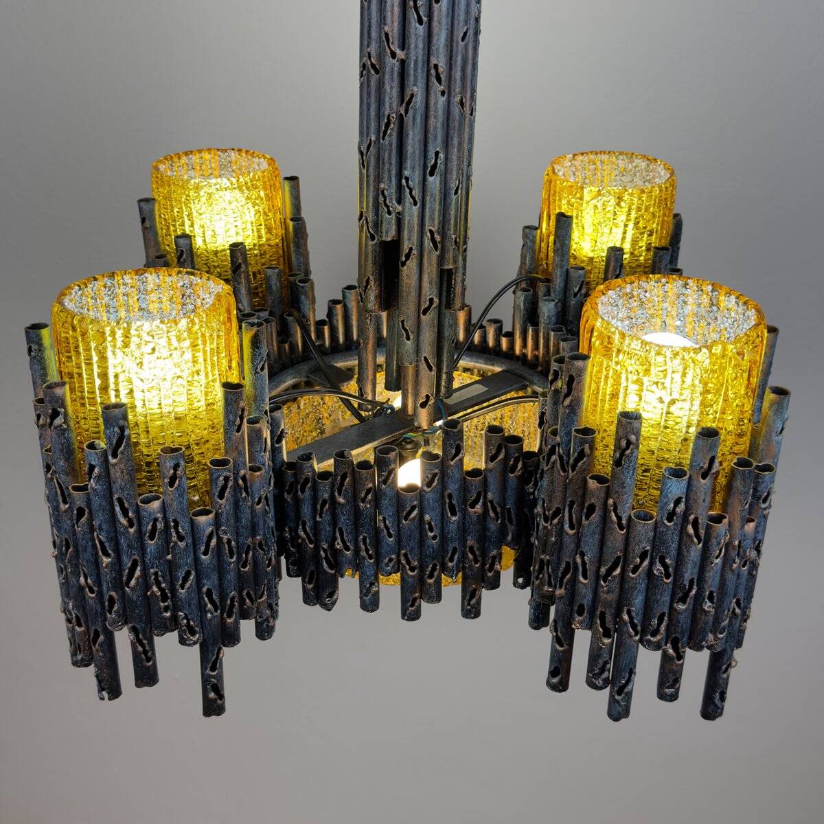 Brutalist chandelier by Marcello Fantoni for Fantoni Studio, Florence, Italy, 1960s.