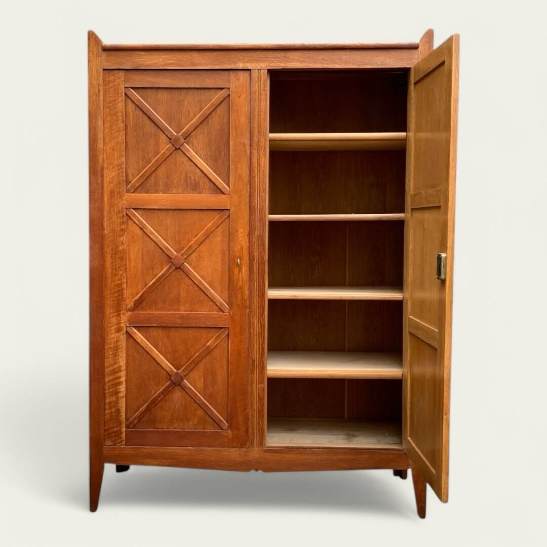 Vintage solid oak cross-braced wardrobe 1940