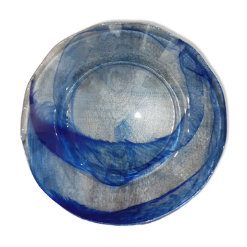Large round blue crystal dish